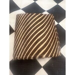Zebra Print Calf Hair Bifold Wallet Brown Cream Animal Hide Card Case ID Window